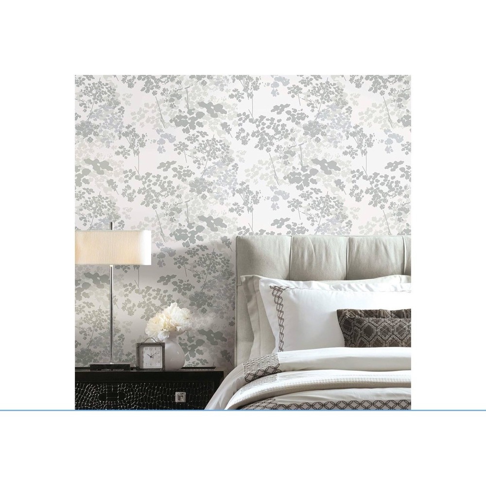 RoomMates Queen Annes Lace Peel Stick Wallpaper Slate Gray Botanical RMK11991WP